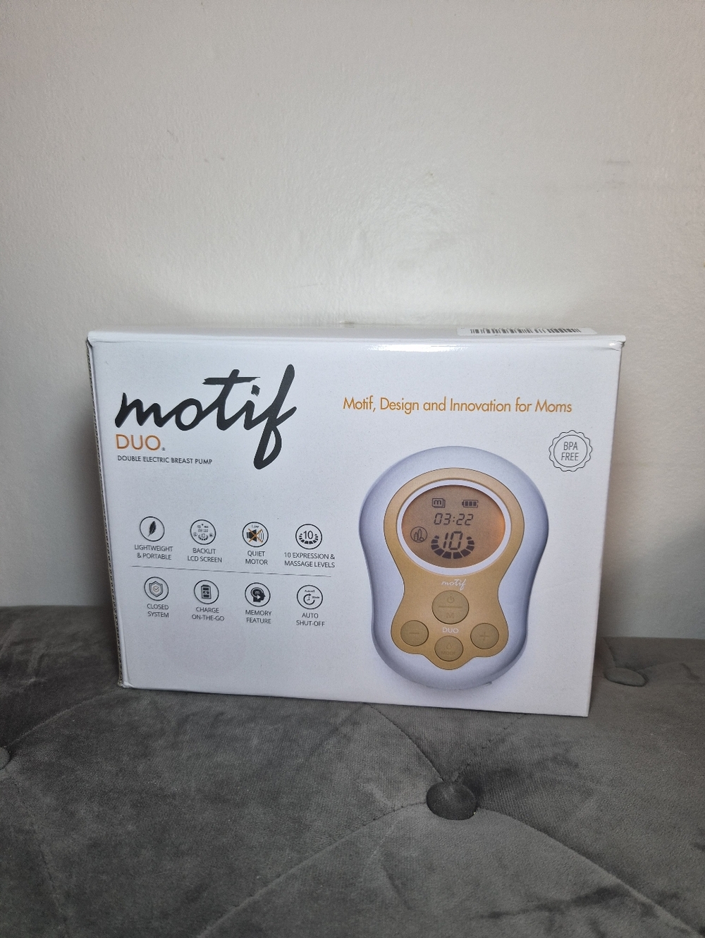 Motif Duo Double Electric Breast Pump On The Go! Travel White & Gold Works